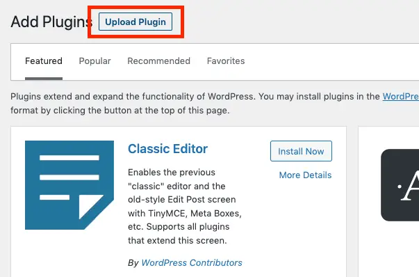 Click on the upload plugin